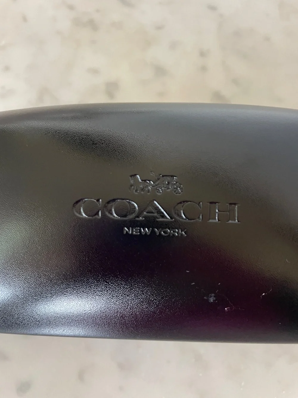 COACH Black and Gold Eyewear Clamshell Case with Cleaning Wipes
